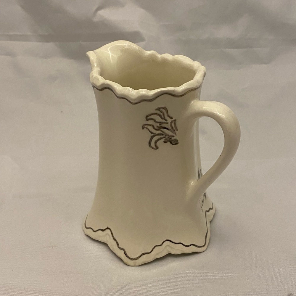 Small Pitcher Hand-painted Silver-trimmed Ivory, Ceramic, Vintage